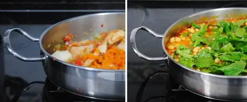 Нут со шпинатом и вареным яйцом