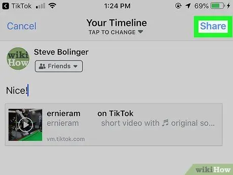 Делитесь видео TikTok на Facebook на iPhone или iPad Шаг 8 Делитесь видео TikTok на Facebook на iPhone или iPad Шаг 8