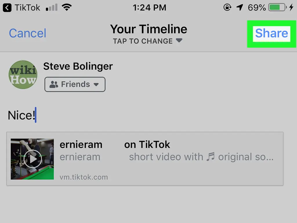 Как поделиться видео TikTok на Facebook на iPhone или iPad