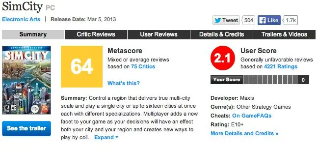 Обзоры SimCity на Metacritic Обзоры SimCity на Metacritic