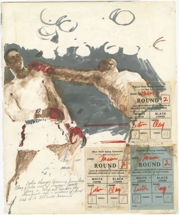 Лерой Нейман. Раунд 2, 25 февраля 1964 г. Смешанная техника и коллаж на бумаге. Предоставлено Фондом Лероя Неймана