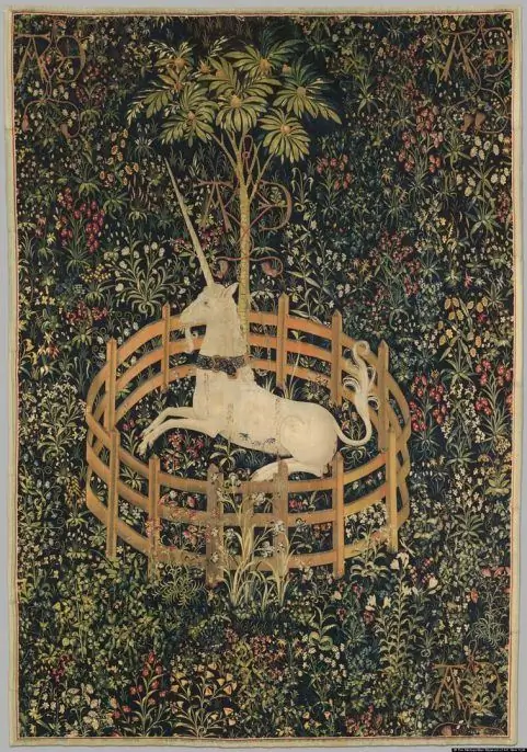 Единорог в неволе (из «Единороговых гобеленов»), 1495-1505 гг. Предоставлено Метрополитен-музеем