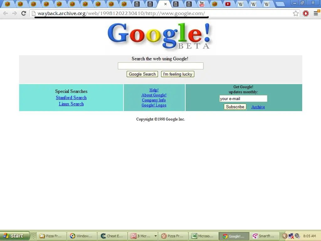 Бета-версия Google 1998 г Бета-версия Google 1998 г