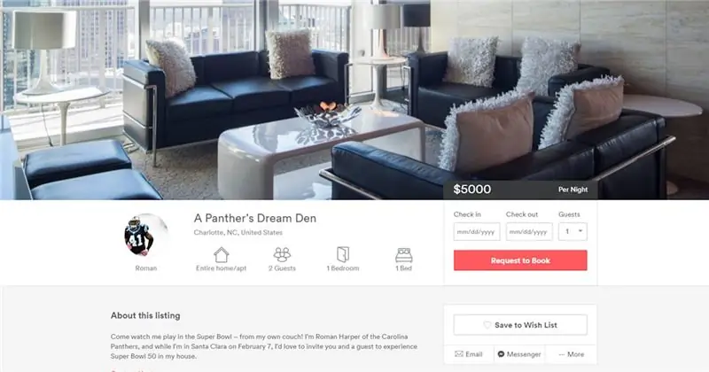 Carolina Panther Роман Харпер выставил свой дом на Airbnb на выходные Super Bowl