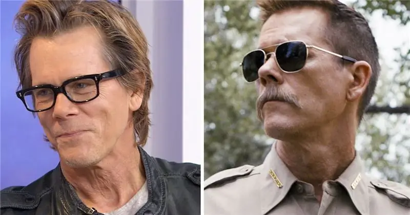 Кевин Бэкон говорит 'itchy' усы для 'Cop Car' и получается 'Shaggy' признание волос на лице