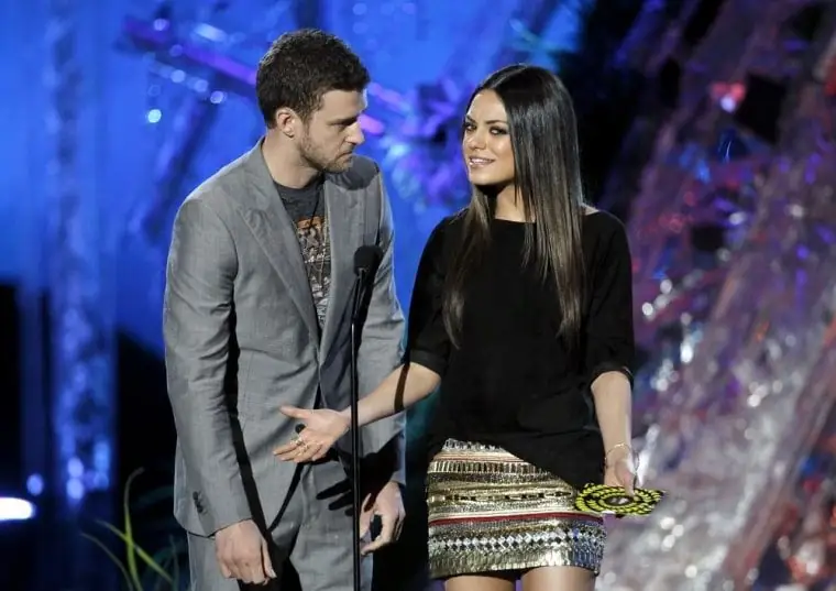 Джастин Тимберлейк и Мила Кунис на церемонии MTV Movie Awards в прошлом месяце Джастин Тимберлейк и Мила Кунис на церемонии MTV Movie Awards в прошлом месяце