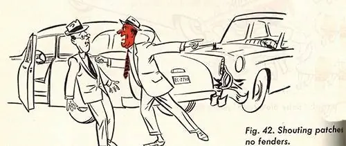 Мужчина, попавший в автомобильную аварию, кричит винтажную иллюстрацию.