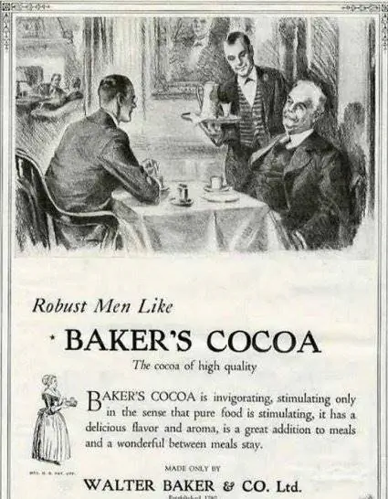 Реклама горячего шоколада с какао Vintage Baker. Реклама горячего шоколада с какао Vintage Baker.