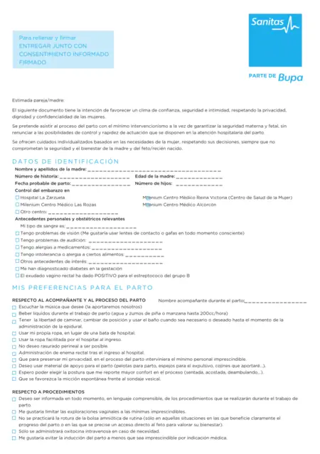 План рождения Санитас План рождения Санитас